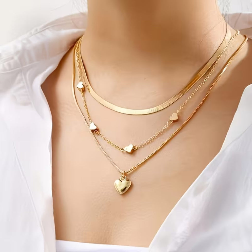 Layered Heart Chain Necklace