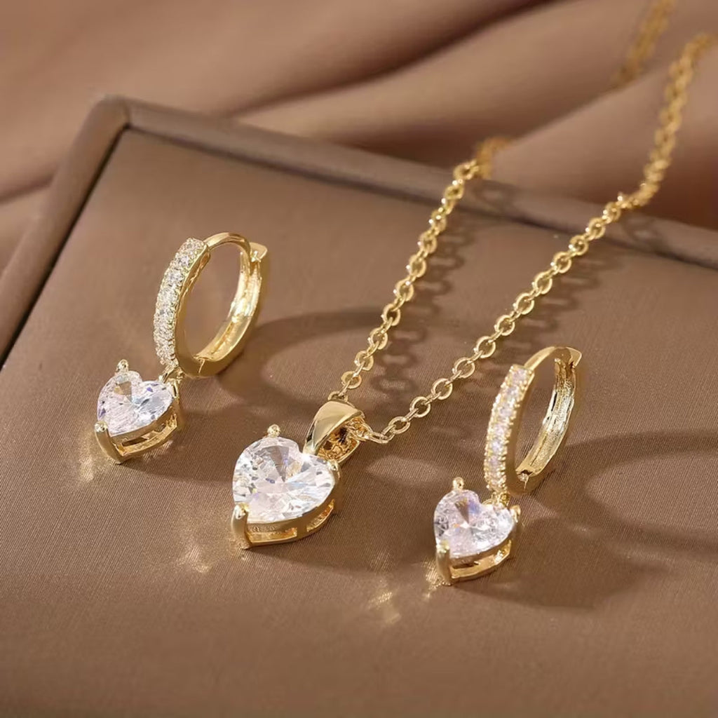 Golden Blossom Pendant Necklace Set