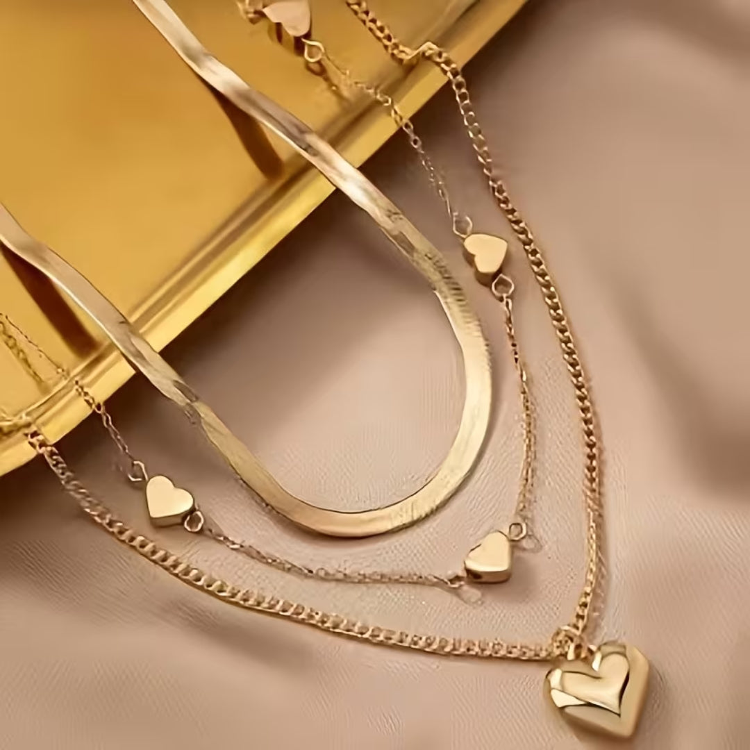 Layered Heart Chain Necklace