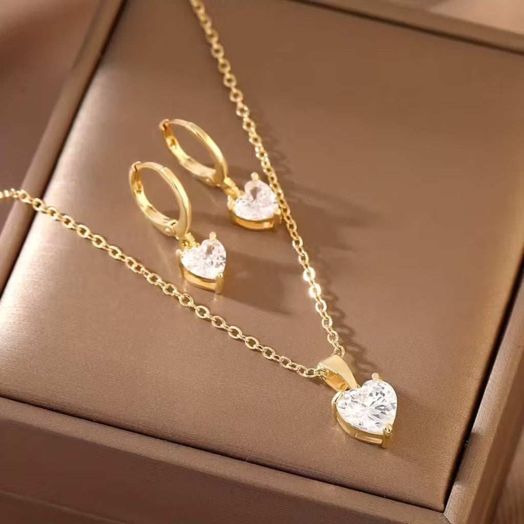 Golden Blossom Pendant Necklace Set