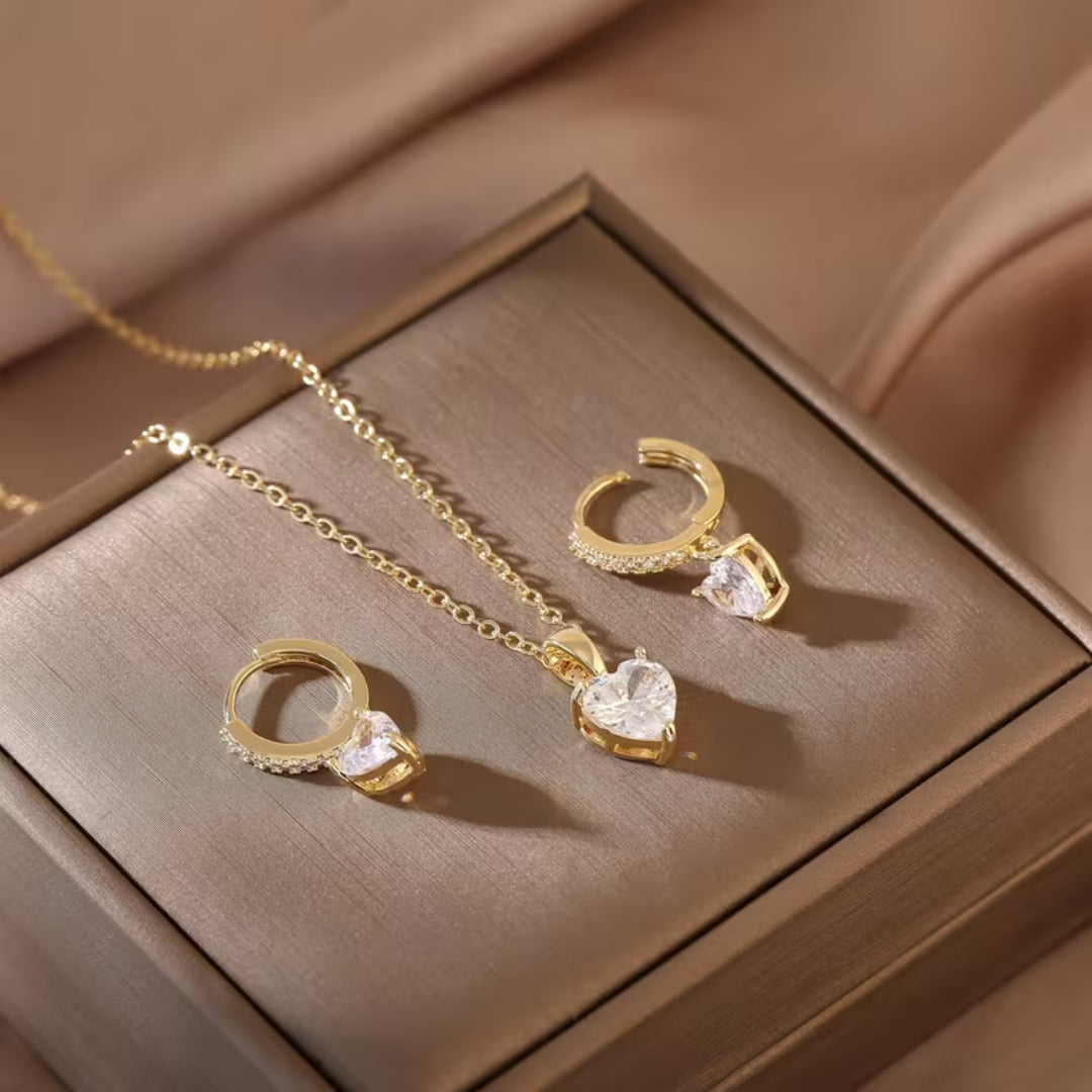 Golden Blossom Pendant Necklace Set