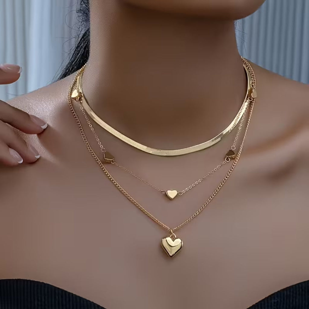 Layered Heart Chain Necklace