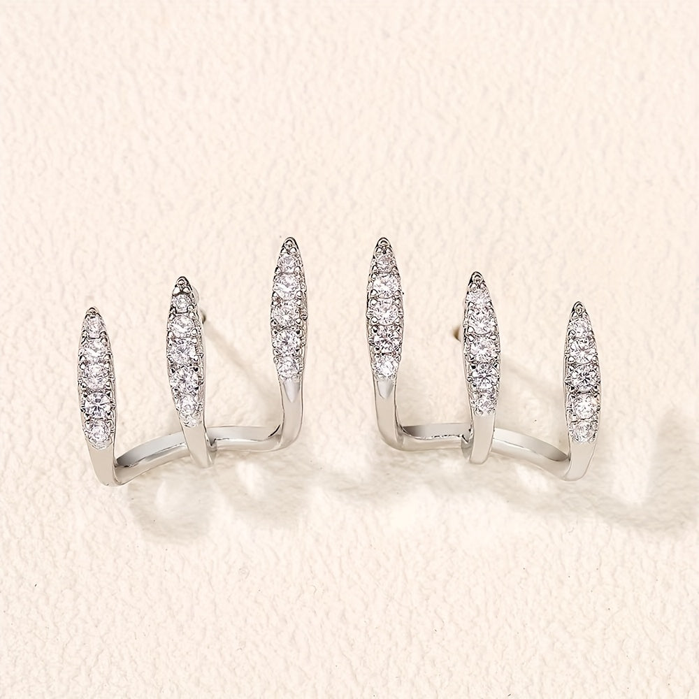 Elegant Rhinestone Three-Claw Earrings /
