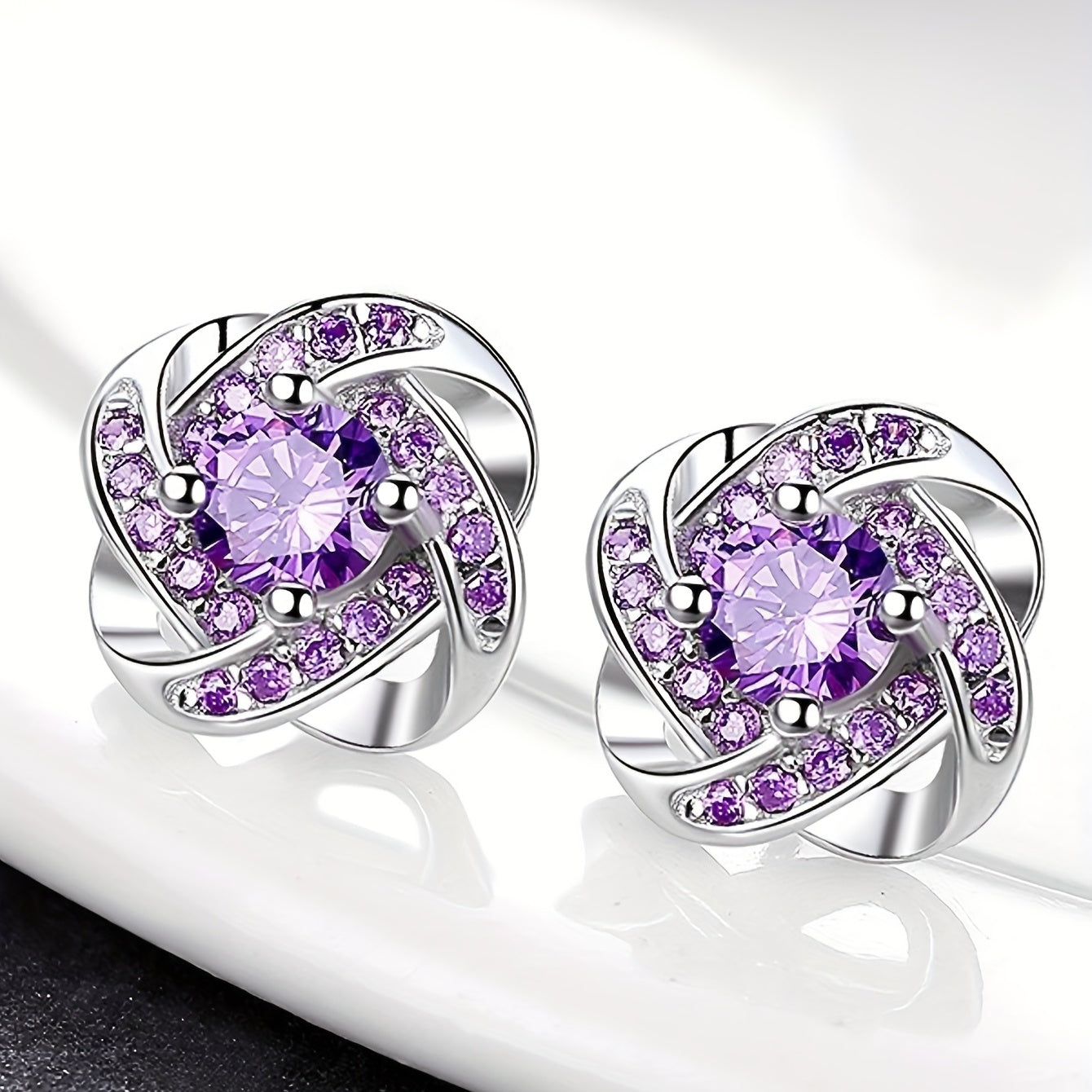 Purple Four-Leaf Clover Earrings /