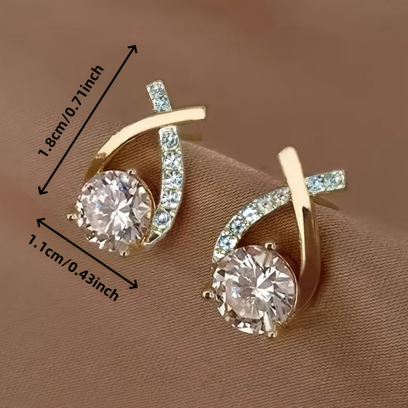 Golden Cross Zirconia Stud Earrings /