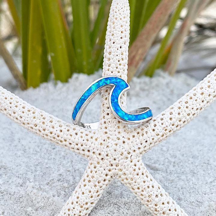 Silver Blue Opal Wave Ring VIP