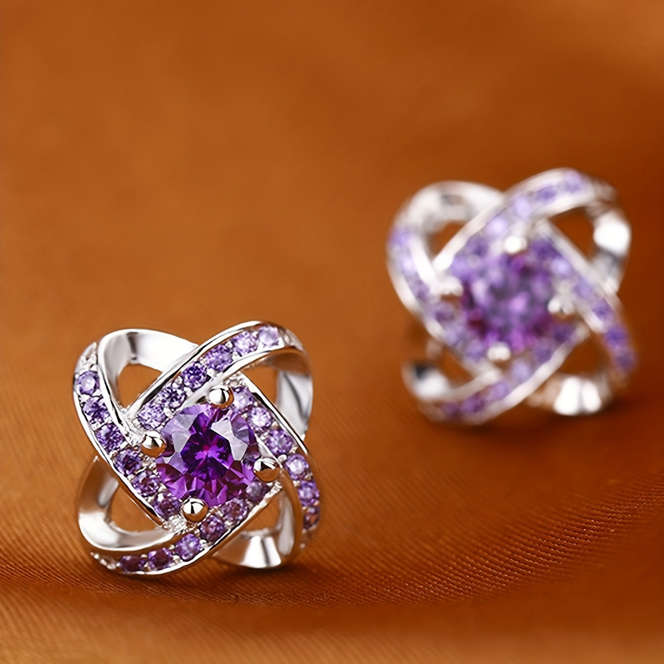 Purple Four-Leaf Clover Earrings /