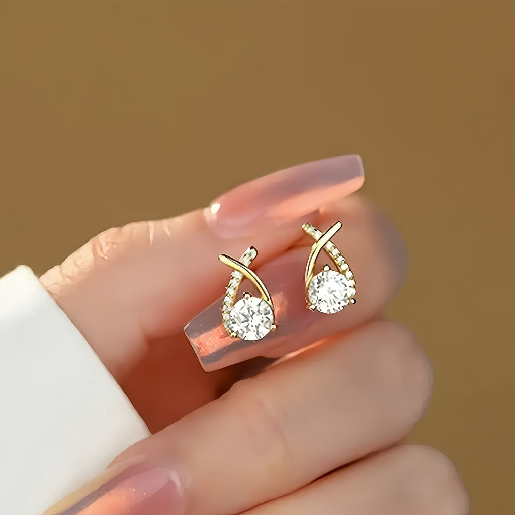 Golden Cross Zirconia Stud Earrings /