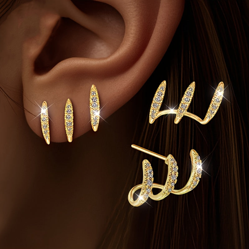 Elegant Rhinestone Three-Claw Earrings /