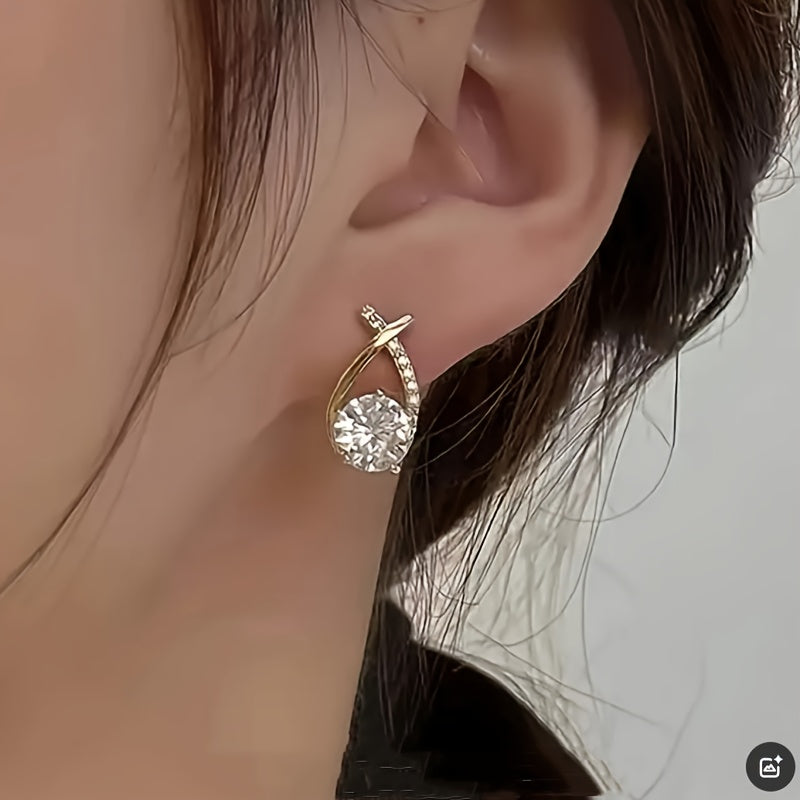 Golden Cross Zirconia Stud Earrings