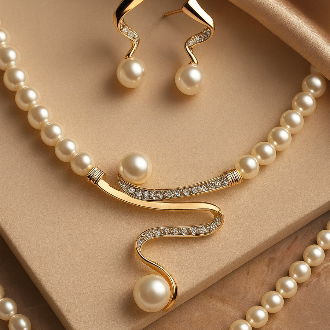 Natural Pearl Necklace + Earrings Set