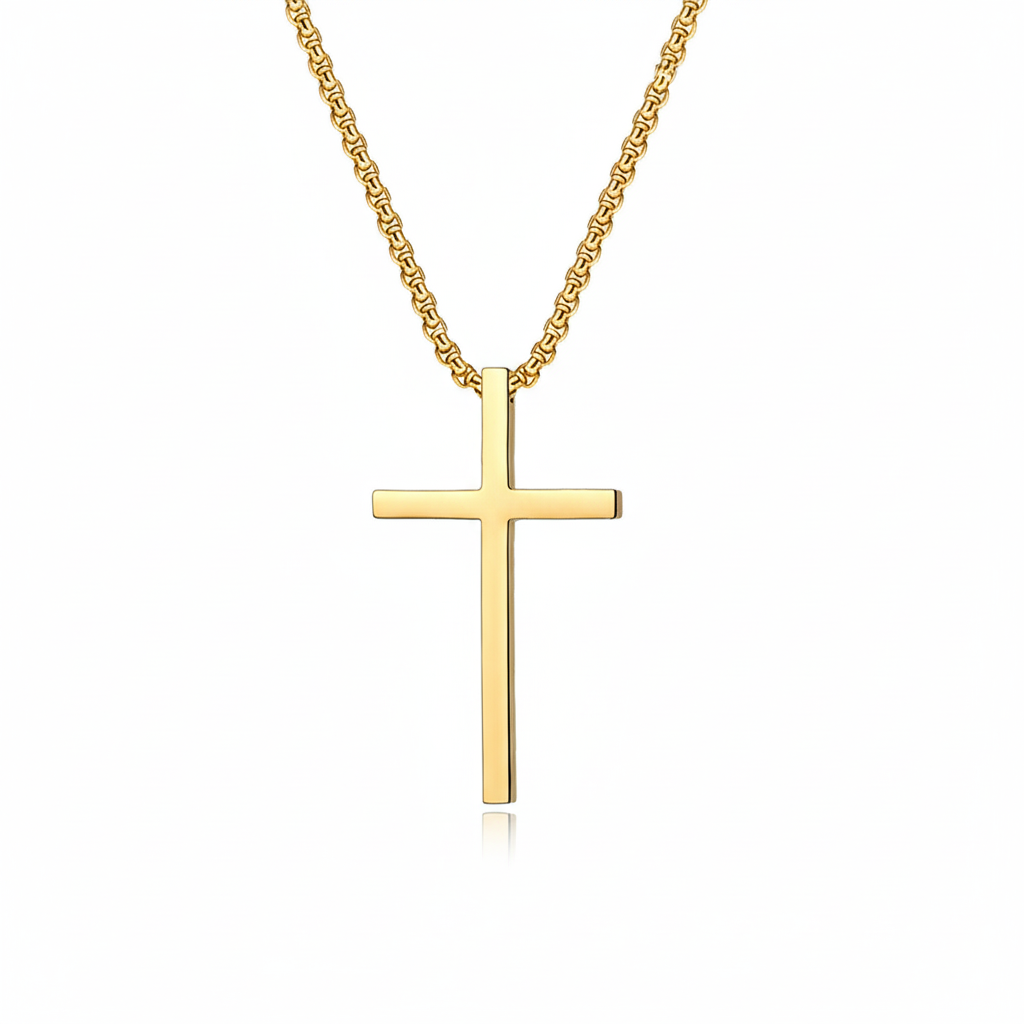 Bezel Cross Necklace | Gold