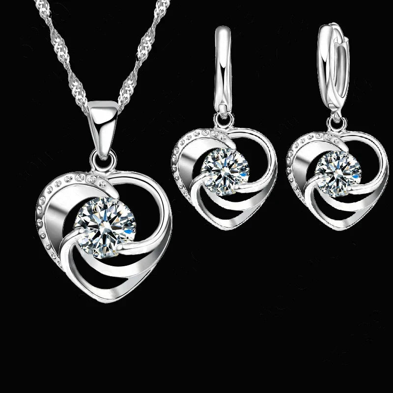 Sterling Silver Heart Necklace and Earrings VIP