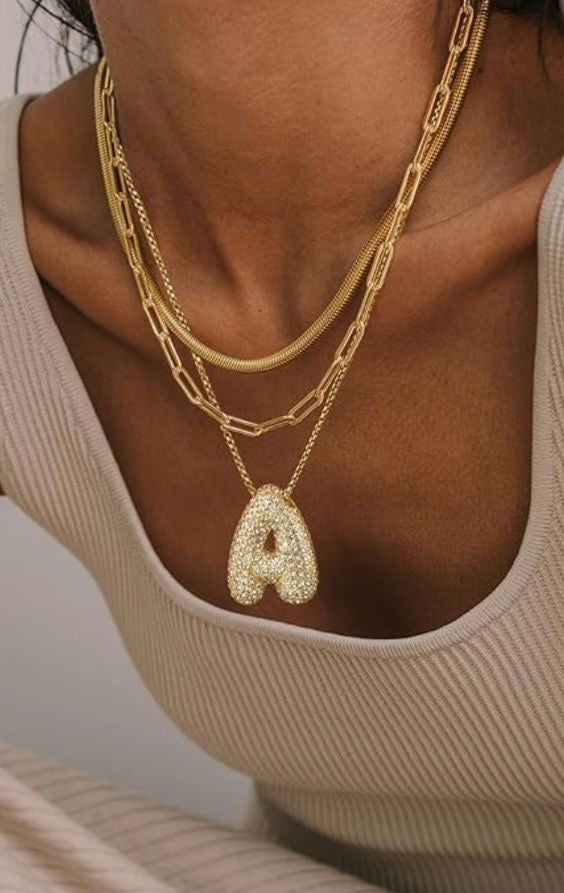 Bubble Letter Initial Necklace | Gold