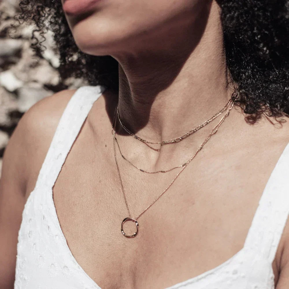 Chic Open Circle Three-Row Gold Necklace