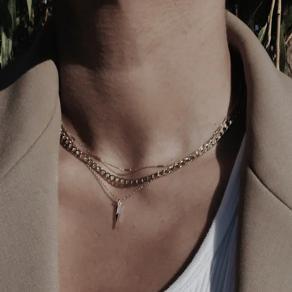 Gold Flat Link Curb Chain Necklace