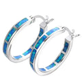 Chic Blue Fire Opal Circle Hoop Earrings /