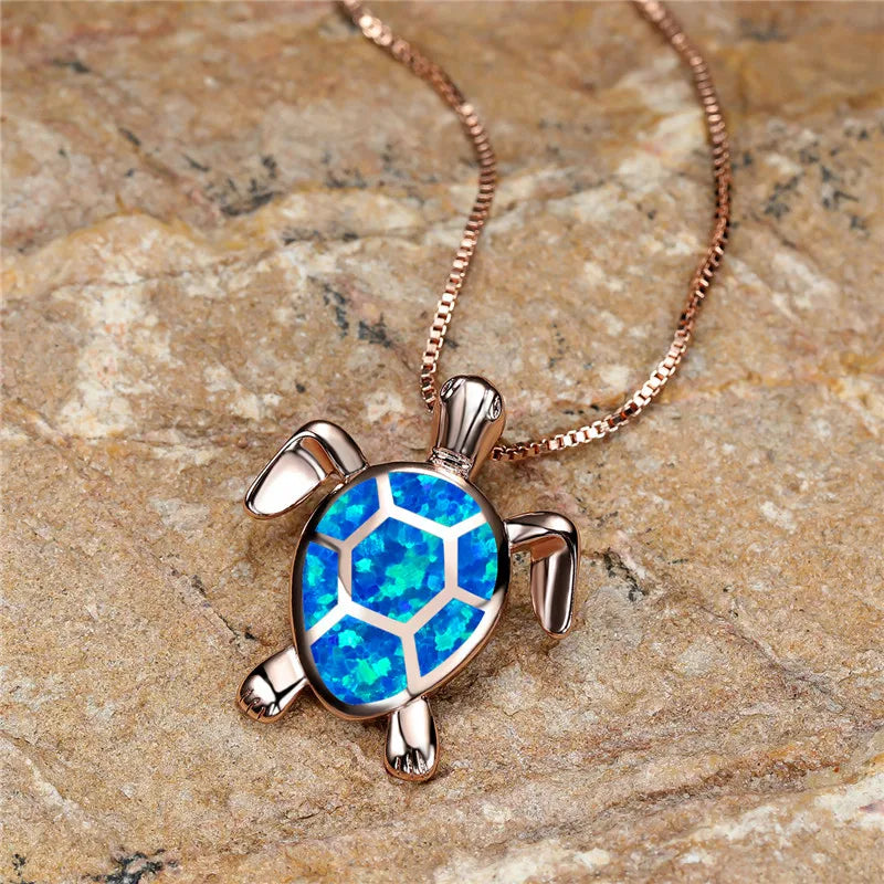 Vintage Gold Green Fire Opal Turtle Pendant Necklace