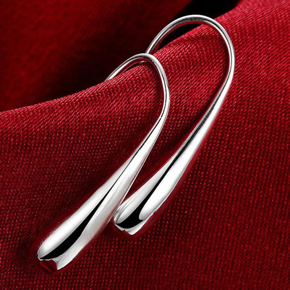 Sterling Silver Water Drop Hoop Earrings /