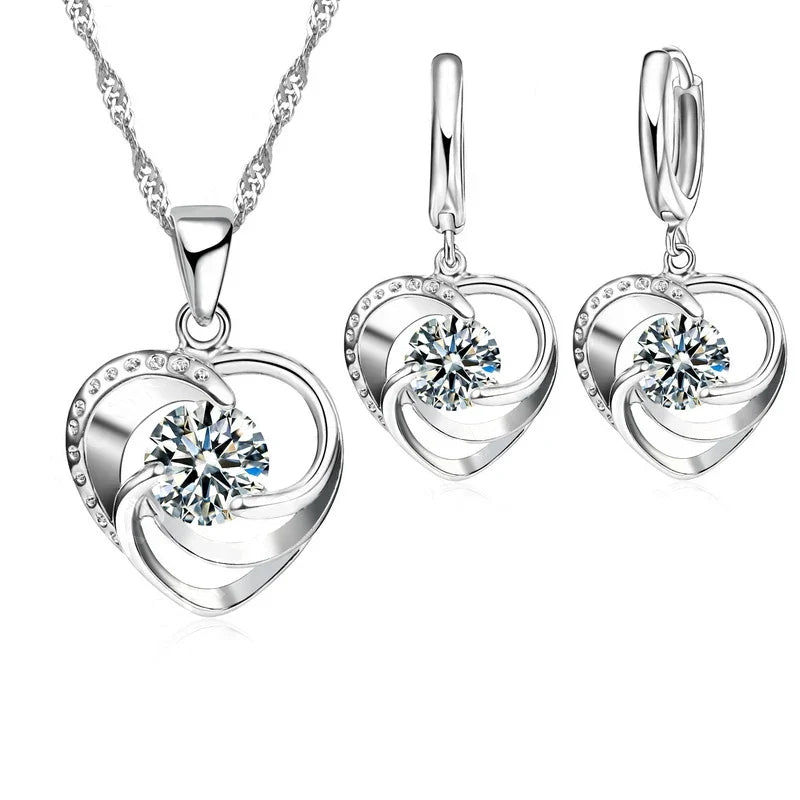 Sterling Silver Heart Necklace and Earrings VIP