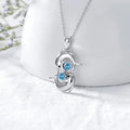 Silver Twin Dolphin Blue Crystal Necklace VIP