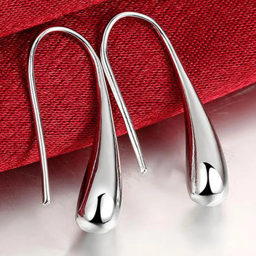Sterling Silver Water Drop Hoop Earrings /