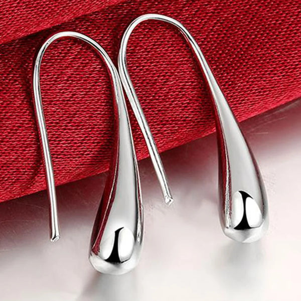 Sterling Silver Water Drop Hoop Earrings /