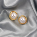 Morvella Luxe Edge Round Pearl Earrings