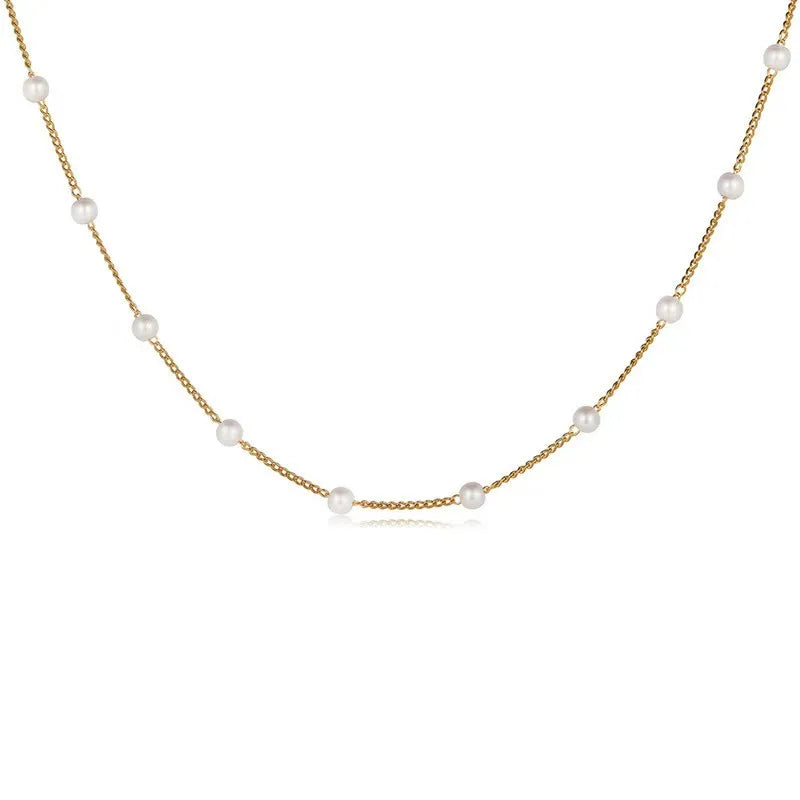 Eloria Dainty Beaded Pearl Chain Necklace