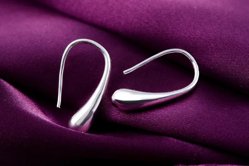 Sterling Silver Water Drop Hoop Earrings /