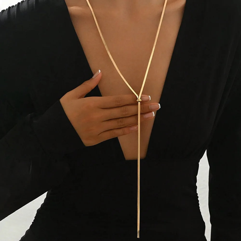 Soraya Long Flat Snake Y Necklace