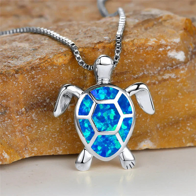 Vintage Gold Green Fire Opal Turtle Pendant Necklace