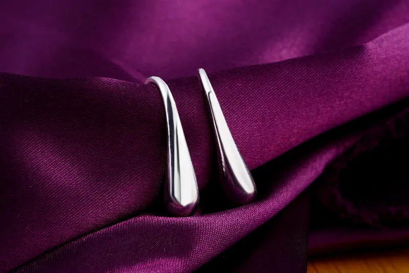 Sterling Silver Water Drop Hoop Earrings /
