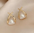 Vintage Cross Triangle Pearl Dropping Earrings /