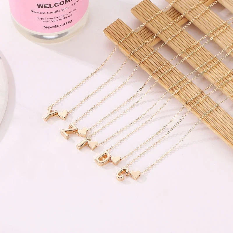 Elegant Gold Heart Initial Necklace