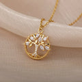 Gold Tree of Life Crystal Pendant Necklace