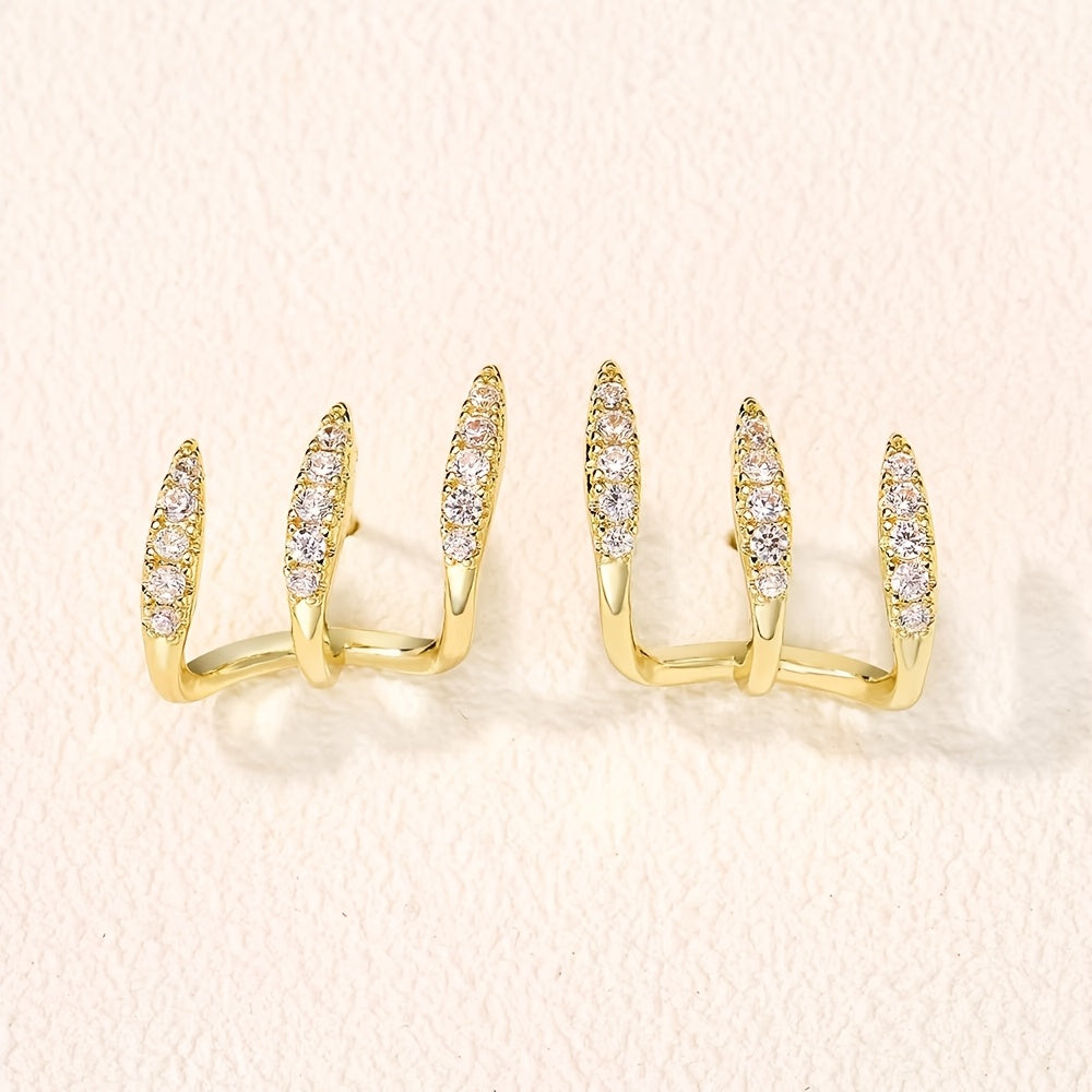 Elegant Rhinestone Three-Claw Earrings /