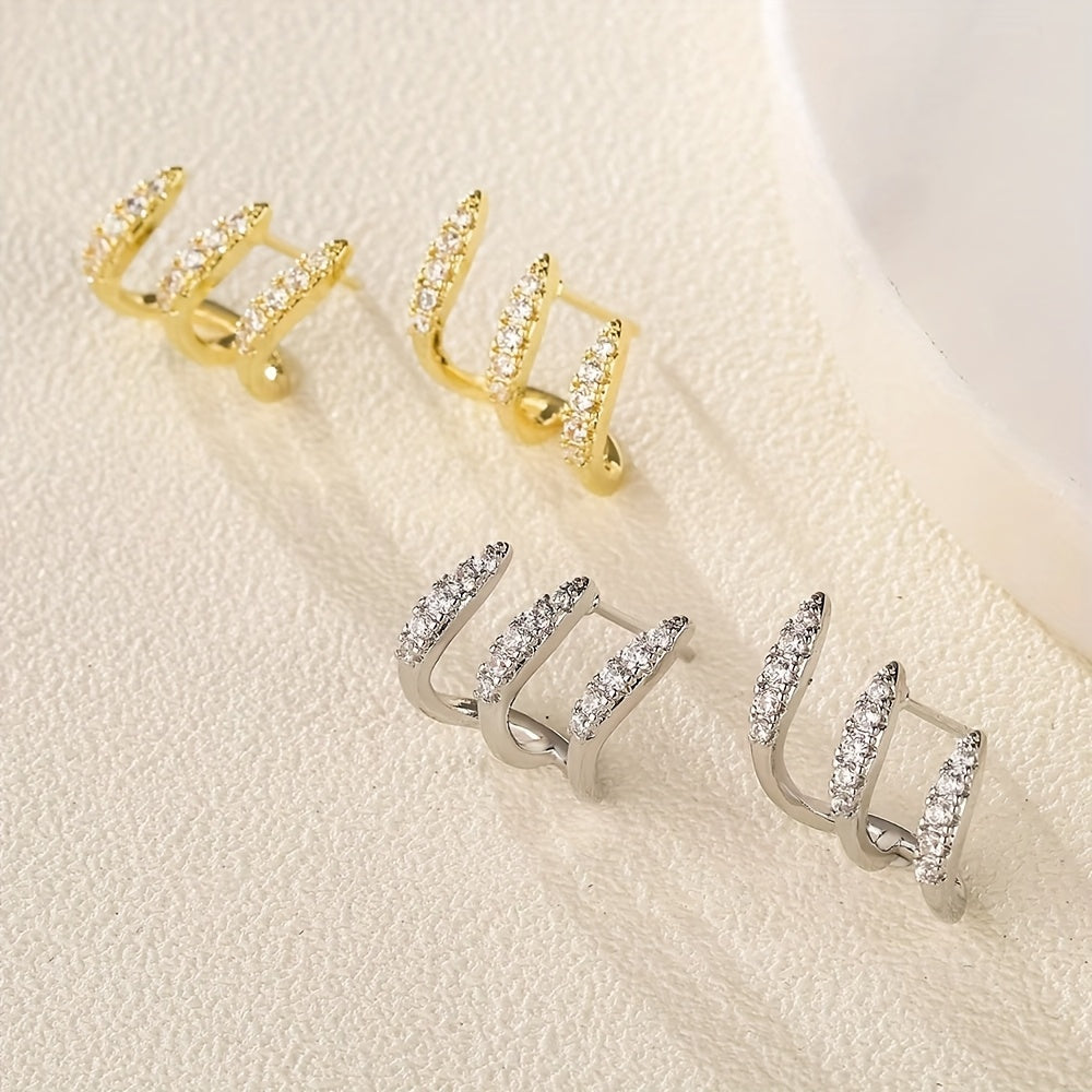Elegant Rhinestone Three-Claw Earrings /
