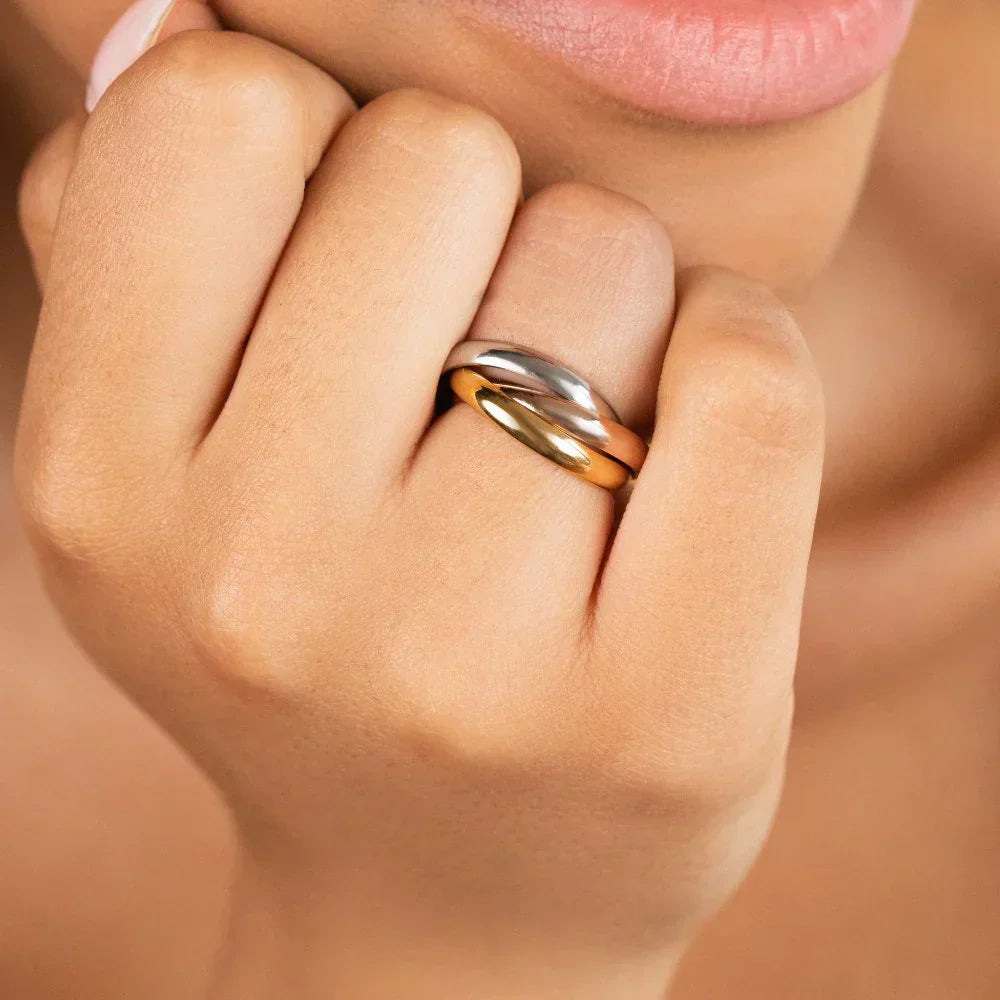 Trinity Interlocking Gold, Silver & Rose Band Ring