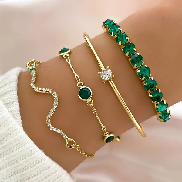 Vintage Green Zirconia Bracelet Set /